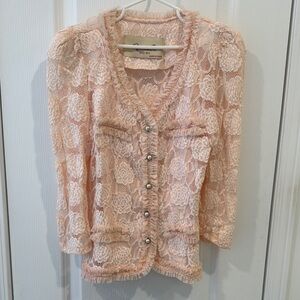 Lace Button-Up Cardigan - Light Pink